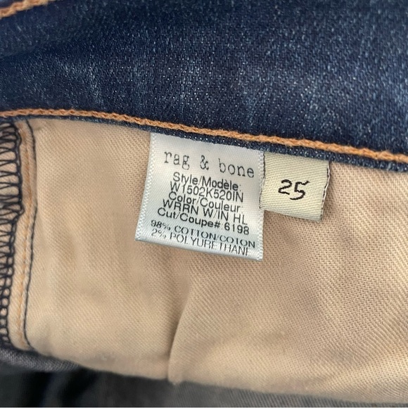 Rag & Bone Intermix Skinny Distressed Destroyed Low Rise Dark Wash Blue Jeans 25 - Picture 8 of 10